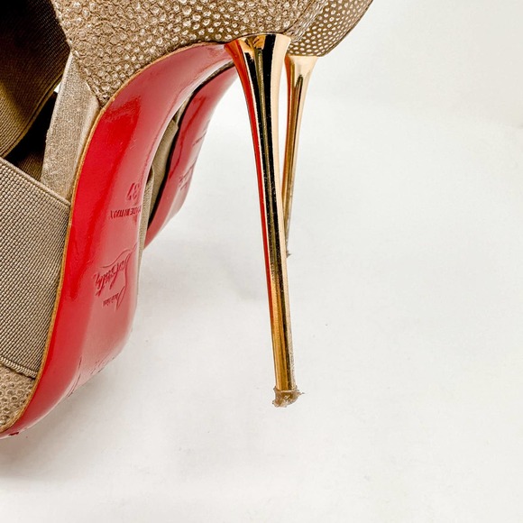 Christian Louboutin Gold Metallic Dotted Textured Big Dorcet Pump Heels EU 37 - Picture 8 of 16